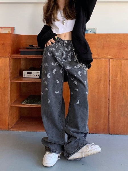 Women's jeans design sense straight high waist slim draped loose jeans distressed black wide-leg pants Y2K retro trend 2022