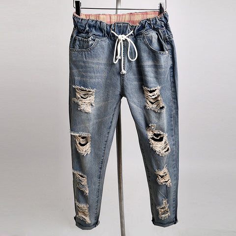 Women's loose plus large size ripped jeans Lady's boyfriend jeans for women Female casual hole denim pants