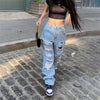 Women's style high waist ripped holes loose and slim all-match casual jeans