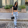Women's style high waist ripped holes loose and slim all-match casual jeans