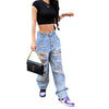 Women's style high waist ripped holes loose and slim all-match casual jeans