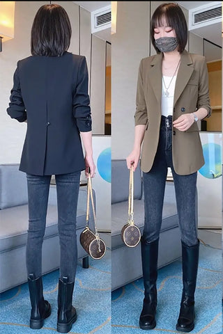 Women's split blazer Korean notched collar long sleeve 2022Women's office jacket college students street Blazers