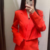 Women's spring 2022 suits red thin long sleeves lapel linen short suit jacket casual all-match mini skirt