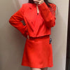 Women's spring 2022 suits red thin long sleeves lapel linen short suit jacket casual all-match mini skirt