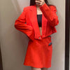 Women's spring 2022 suits red thin long sleeves lapel linen short suit jacket casual all-match mini skirt