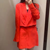 Women's spring 2022 suits red thin long sleeves lapel linen short suit jacket casual all-match mini skirt