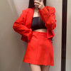 Women's spring 2022 suits red thin long sleeves lapel linen short suit jacket casual all-match mini skirt