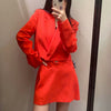 Women's spring 2022 suits red thin long sleeves lapel linen short suit jacket casual all-match mini skirt