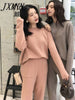 Women's suit Knitted 2 pieces Set Tracksuits Women Autumn Thick Warm O-neck Loose Sweater+Ankle-Length Pants Warm Cashmere Suit