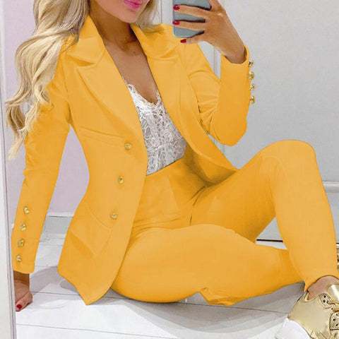 Women's suit Long Sleeve Blazer Pants Suit Outfits Solid Color Business Suit Office Lady Tracksuit Two Piece Set Брючные костюмы