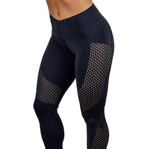 Women sexy skinny leggings fashion elastic push up color block mesh ultra-thin high waist leggings stretch work out leggings