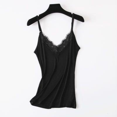 Women silk camis 30% Natural silk and lace camisoles Bottoming shirt Black Purple White 2022 New Summer TOP
