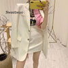 Women spring Korean suit office lady blazer&skirts sets high waist skirt two-piece single breasted outwears