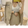 Women spring Korean suit office lady blazer&skirts sets high waist skirt two-piece single breasted outwears