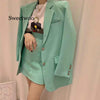 Women spring Korean suit office lady blazer&skirts sets high waist skirt two-piece single breasted outwears