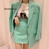 Women spring Korean suit office lady blazer&skirts sets high waist skirt two-piece single breasted outwears