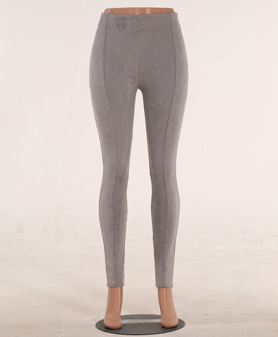 Women suede fabric elastic waist legging autumn winter package hip pure color beading pants with zipper ladies trousers ZB-D019