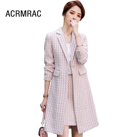 Women suits Slim autumn winter Houndstooth Blazers skirt   Women skirt suits Women set suits 1021