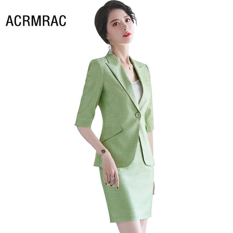 Women suits summer Half sleeve blazers skirt Office Lady Formal Work clothes women skirt suits woman set suits 856