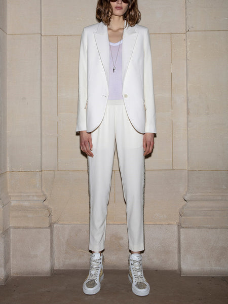 Women white Suit Coats 2023 Spring Single Button Straight Long Sleeve Cardigan Office Lady Blazers