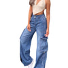 Women y2k Autumn Jeans High Waist Loose Pocket Streetwear Baggy Jeans Korean Slim Casual Wide Leg Denim Pants