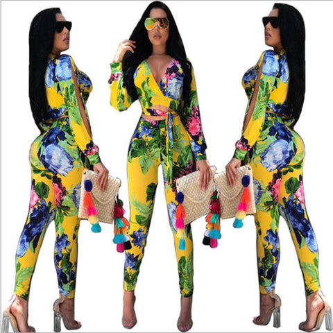 Womens 2022 Autumn Sexy V-neck Crop Top 2 Pieces Elegant Jumpsuit Casual Slim Jumpsuit Romper Plus Size