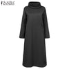 Womens Autumn Winter Sweatshirt Dress Casual Turtleneck Mid Calf Kaftan Female Soft Robe  ZANZEA Solid Side Pockets Vestidos