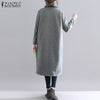 Womens Autumn Winter Sweatshirt Dress Casual Turtleneck Mid Calf Kaftan Female Soft Robe  ZANZEA Solid Side Pockets Vestidos