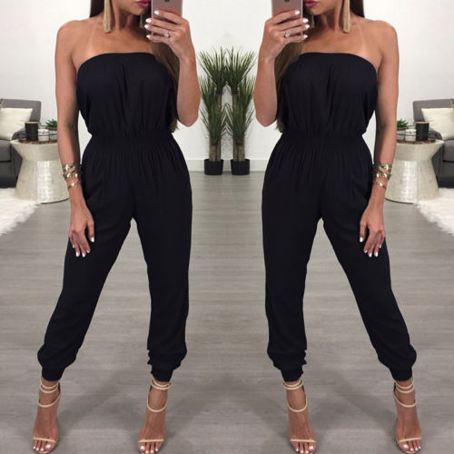 Womens Bandage Evening Party Playsuit Ladies Romper Long Jumpsuit Women Ladies Femal Solid Off Shoulder Jumpsuits Size 6 -16