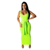 Womens Bandage Sleeveless Maxi Dress Ladies 2022 Summer Evening Party Long Tank Dresses Female Belt Sundress Solid Color S-XL