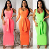 Womens Bandage Sleeveless Maxi Dress Ladies 2022 Summer Evening Party Long Tank Dresses Female Belt Sundress Solid Color S-XL