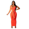 Womens Bandage Sleeveless Maxi Dress Ladies 2022 Summer Evening Party Long Tank Dresses Female Belt Sundress Solid Color S-XL