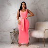 Womens Bandage Sleeveless Maxi Dress Ladies 2022 Summer Evening Party Long Tank Dresses Female Belt Sundress Solid Color S-XL