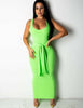 Womens Bandage Sleeveless Maxi Dress Ladies 2022 Summer Evening Party Long Tank Dresses Female Belt Sundress Solid Color S-XL