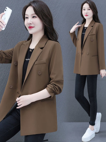 Womens Blazer Long Sleeve Double Office Work Casual Harajuku Breasted Loose Coats Chic Business Outerwear 2023