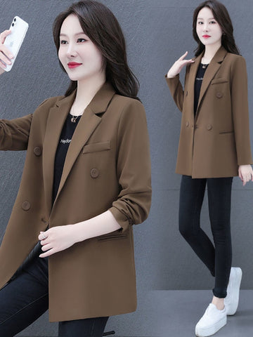 Womens Blazer Long Sleeve Double Office Work Casual Harajuku Breasted Loose Coats Chic Business Outerwear 2023