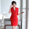 Womens Blazer Skirt Two Piece Suit Set Double Breasted Jacket Mini Skirts 2023 Spring Summer Office Ladies Red Formal Suit