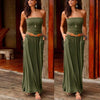 Womens Boho Dress Bandeau Holiday Off Shoulder Strapless Long Dress Feminine Ladies 2022 Casual Summer Solid Maxi Dress #35