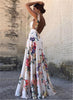 Womens Boho Dress Sleeveless Floral Tied Shoulder Backless Party Long Maxi Deep V-neck Backless Dress