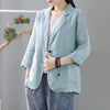 Womens Casual Cotton Linen 3/4 Sleeve Blazers for Women OL Work Loose Blazer with Pockets Summer Female Jacket Coat  White Blue
