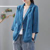 Womens Casual Cotton Linen 3/4 Sleeve Blazers for Women OL Work Loose Blazer with Pockets Summer Female Jacket Coat  White Blue