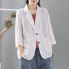 Womens Casual Cotton Linen 3/4 Sleeve Blazers for Women OL Work Loose Blazer with Pockets Summer Female Jacket Coat  White Blue