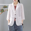 Womens Casual Cotton Linen 3/4 Sleeve Blazers for Women OL Work Loose Blazer with Pockets Summer Female Jacket Coat  White Blue
