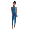 Womens Choker High Neck Caged Sleeve Playsuits Long Jumpsuits Rompers Combinaison Femme #GH