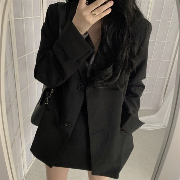 Womens Elegant Office Single-breasted Blazer Or High Waist Skirt Lady Uniform Loose Office Spring Autumn Chic New