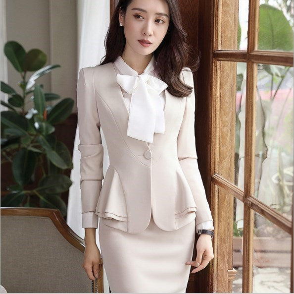 Womens Elegant Ruffle Blazer and Skirt 2 Piece Set Office Uniform Designer Women Beige Black Red Skirt Suit Plus Size 5XL