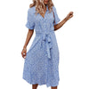 Womens Floral Print Midi Dress Button Short Sleeve Belted Loose Shirt Dress Short Sleeve A line Dresses Sundress Party Club Robe
