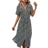 Womens Floral Print Midi Dress Button Short Sleeve Belted Loose Shirt Dress Short Sleeve A line Dresses Sundress Party Club Robe