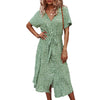 Womens Floral Print Midi Dress Button Short Sleeve Belted Loose Shirt Dress Short Sleeve A line Dresses Sundress Party Club Robe