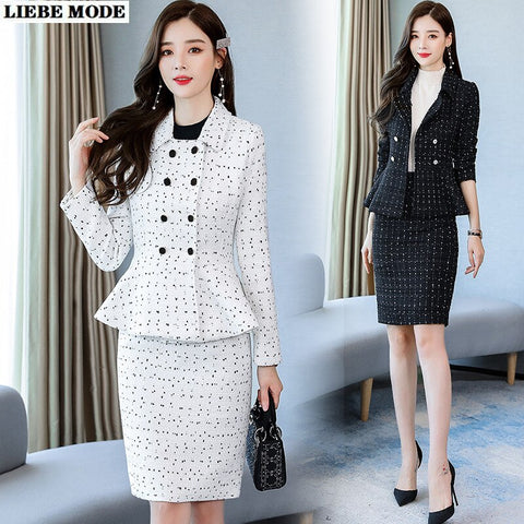 Womens Formal Skirt Suits Women Business Jacket Skirt Set Elegant Wool Blazer Office Lady Work Wear Outfits Female Clothing